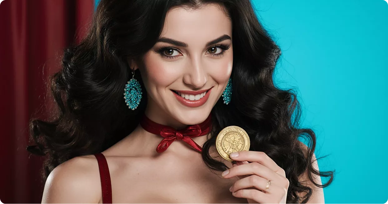 Qız Pin-Up oyunu çip ilə, oyuna dəvət edir